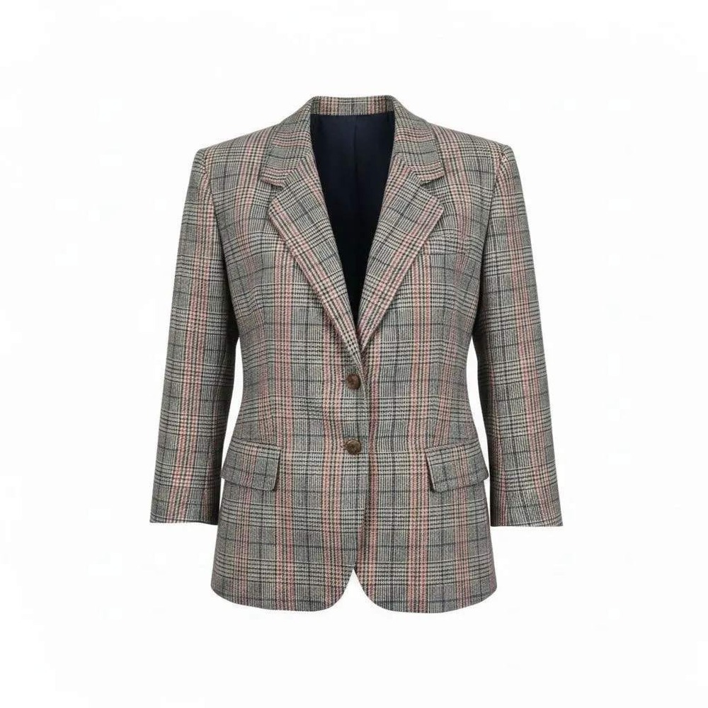 Liz Sport Blazer Women 8 Gray Glen Plaid Wool Blend 90s Vintage Lined Academia